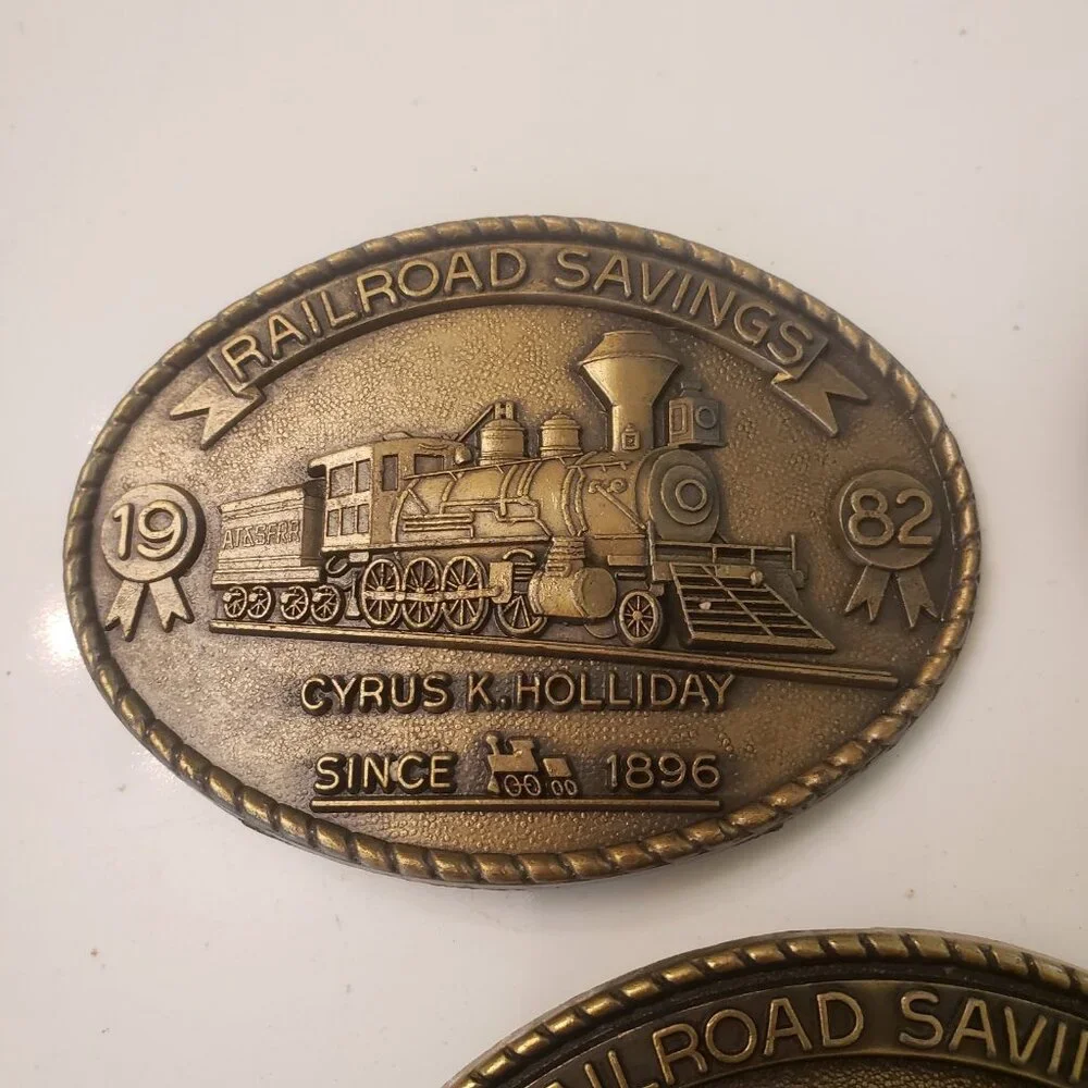 Railroad Savings and Loan Belt Buckle Complete Set 7 Newton Kansas Santa Fe‎